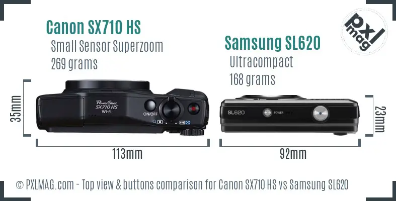Canon SX710 HS vs Samsung SL620 top view buttons comparison