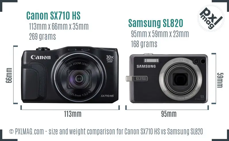 Canon SX710 HS vs Samsung SL820 size comparison