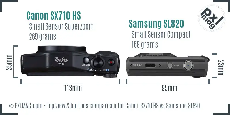 Canon SX710 HS vs Samsung SL820 top view buttons comparison