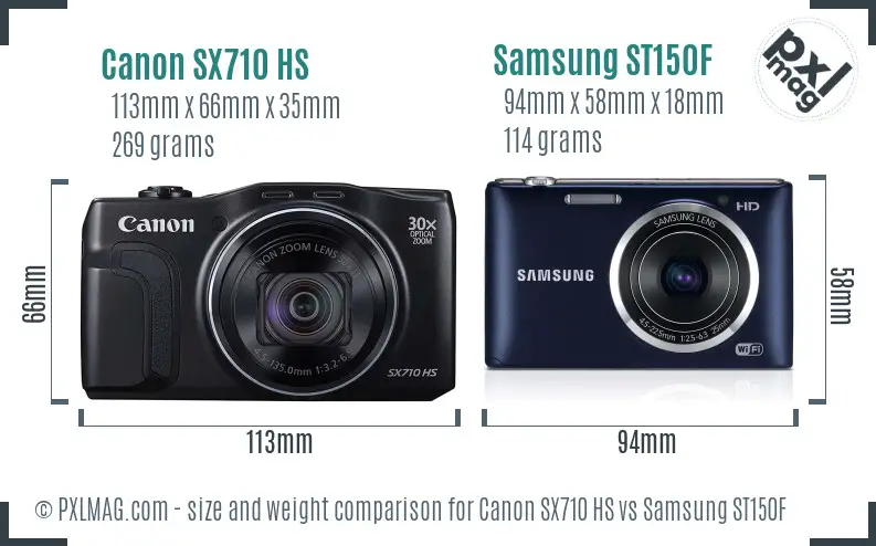 Canon SX710 HS vs Samsung ST150F size comparison