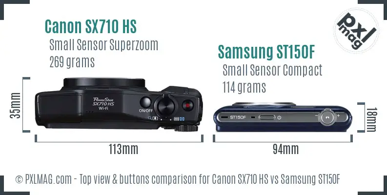 Canon SX710 HS vs Samsung ST150F top view buttons comparison