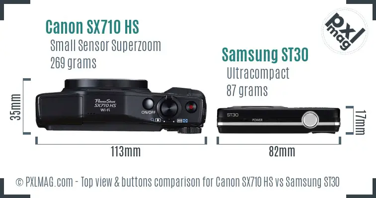 Canon SX710 HS vs Samsung ST30 top view buttons comparison Canon SX710 HS vs Samsung ST30 top view buttons comparison