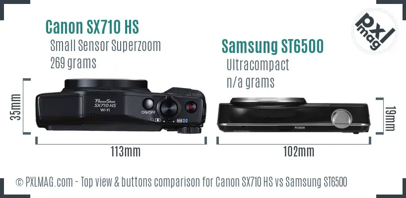 Canon SX710 HS vs Samsung ST6500 top view buttons comparison Canon SX710 HS vs Samsung ST6500 top view buttons comparison