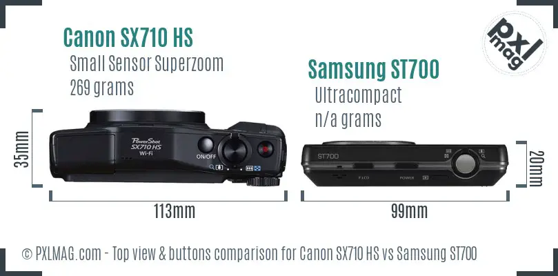 Canon SX710 HS vs Samsung ST700 top view buttons comparison