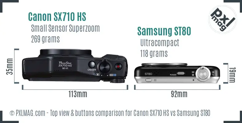 Canon SX710 HS vs Samsung ST80 top view buttons comparison Canon SX710 HS vs Samsung ST80 top view buttons comparison
