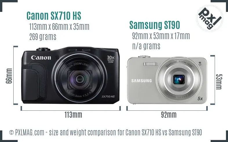 Canon SX710 HS vs Samsung ST90 size comparison