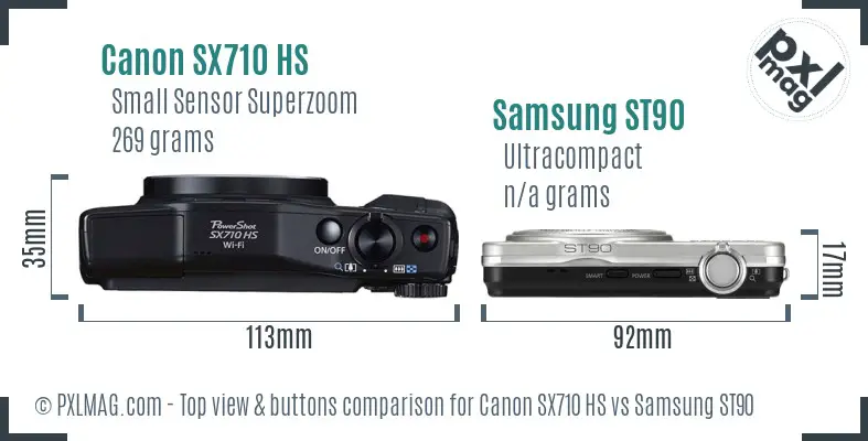 Canon SX710 HS vs Samsung ST90 top view buttons comparison
