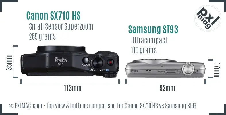Canon SX710 HS vs Samsung ST93 top view buttons comparison