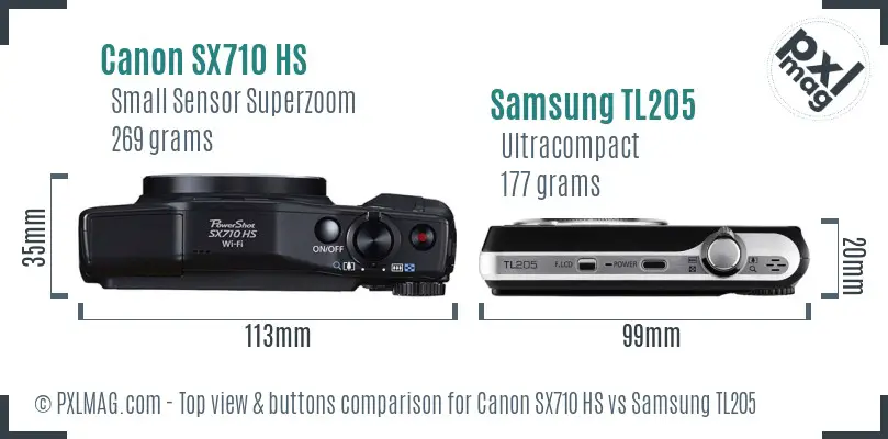 Canon SX710 HS vs Samsung TL205 top view buttons comparison