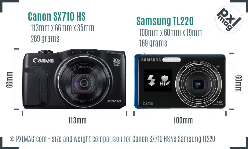 Canon SX710 HS vs Samsung TL220 size comparison