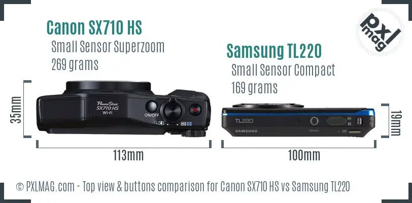 Canon SX710 HS vs Samsung TL220 top view buttons comparison