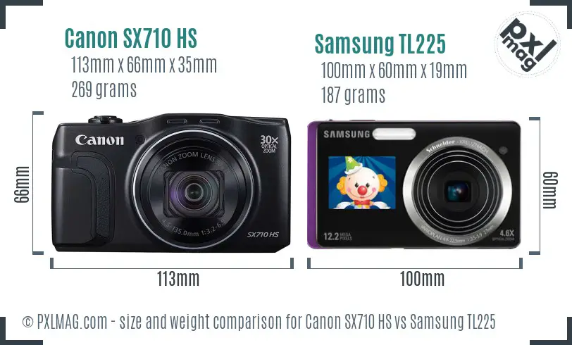 Canon SX710 HS vs Samsung TL225 size comparison