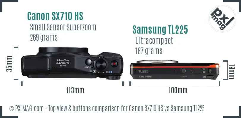 Canon SX710 HS vs Samsung TL225 top view buttons comparison