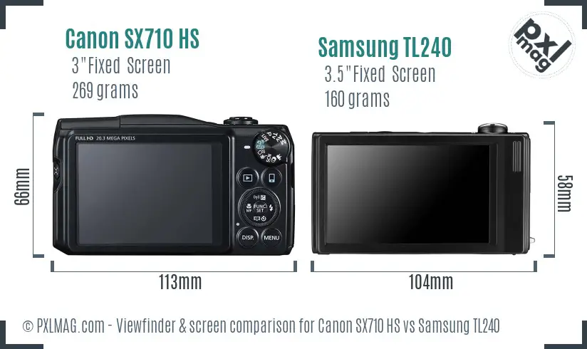 Canon SX710 HS vs Samsung TL240 Screen and Viewfinder comparison