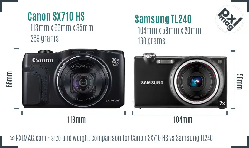 Canon SX710 HS vs Samsung TL240 size comparison
