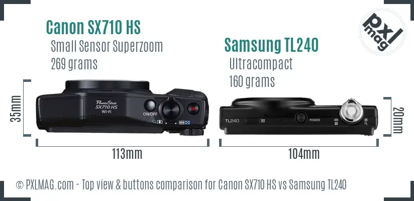 Canon SX710 HS vs Samsung TL240 top view buttons comparison