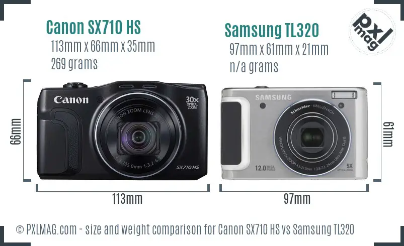 Canon SX710 HS vs Samsung TL320 size comparison