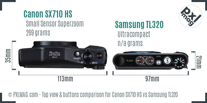 Canon SX710 HS vs Samsung TL320 top view buttons comparison