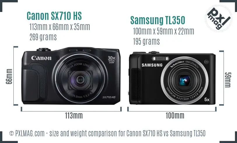 Canon SX710 HS vs Samsung TL350 size comparison