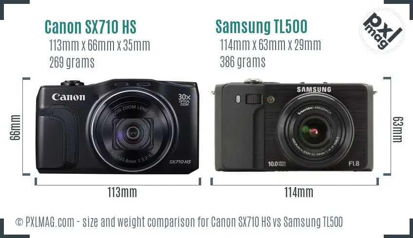 Canon SX710 HS vs Samsung TL500 size comparison