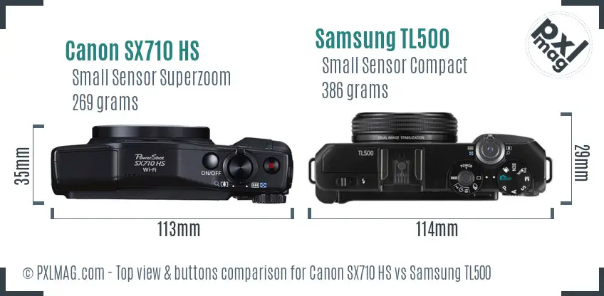 Canon SX710 HS vs Samsung TL500 top view buttons comparison