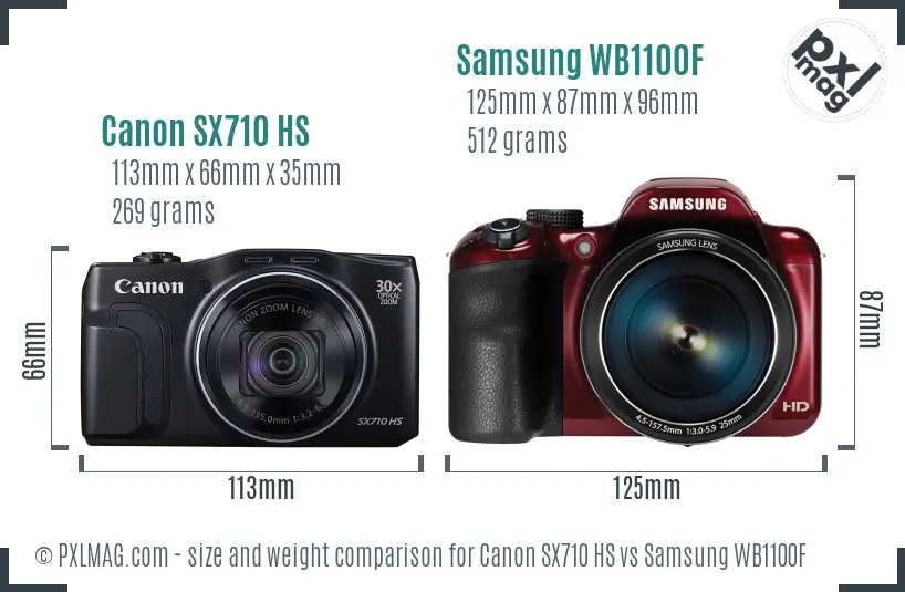 Canon SX710 HS vs Samsung WB1100F size comparison