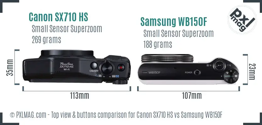 Canon SX710 HS vs Samsung WB150F top view buttons comparison