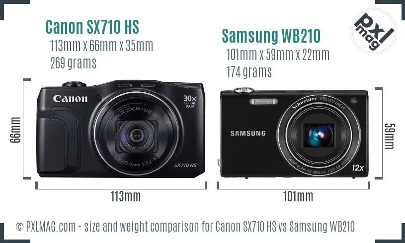 Canon SX710 HS vs Samsung WB210 size comparison
