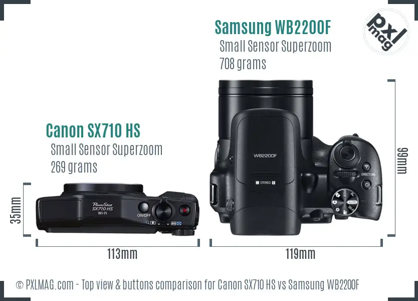 Canon SX710 HS vs Samsung WB2200F top view buttons comparison