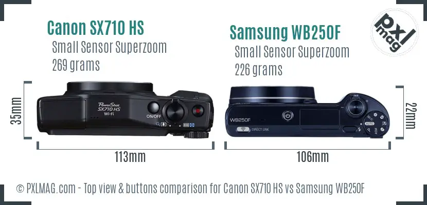 Canon SX710 HS vs Samsung WB250F top view buttons comparison