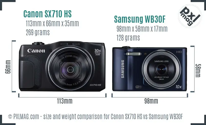 Canon SX710 HS vs Samsung WB30F size comparison