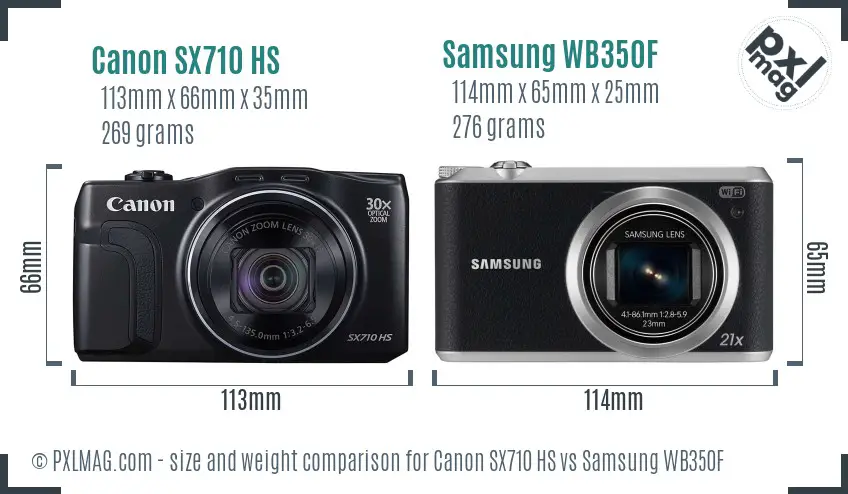 Canon SX710 HS vs Samsung WB350F size comparison