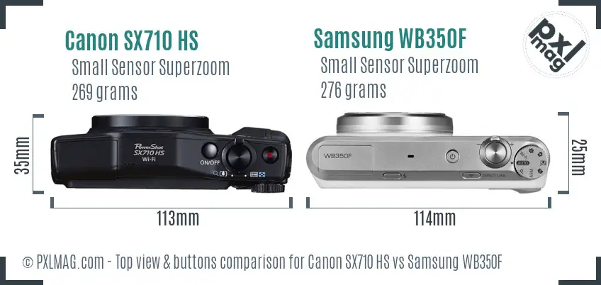 Canon SX710 HS vs Samsung WB350F top view buttons comparison