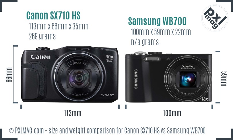Canon SX710 HS vs Samsung WB700 size comparison
