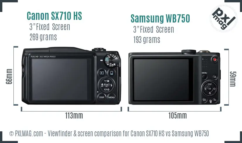 Canon SX710 HS vs Samsung WB750 Screen and Viewfinder comparison