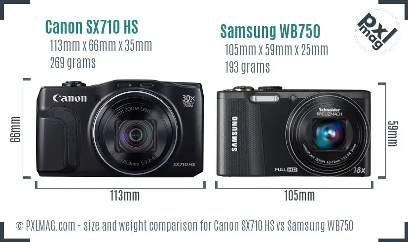 Canon SX710 HS vs Samsung WB750 size comparison