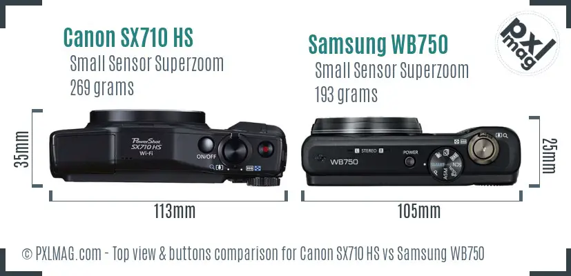 Canon SX710 HS vs Samsung WB750 top view buttons comparison