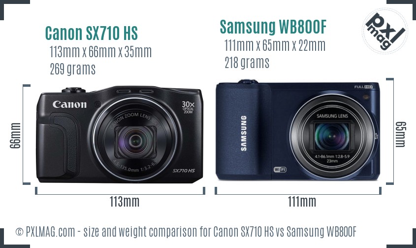 Canon SX710 HS vs Samsung WB800F size comparison