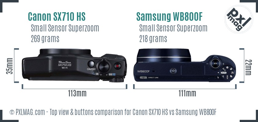 Canon SX710 HS vs Samsung WB800F top view buttons comparison