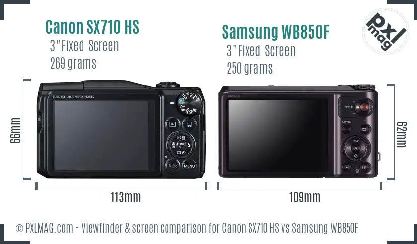 Canon SX710 HS vs Samsung WB850F Screen and Viewfinder comparison