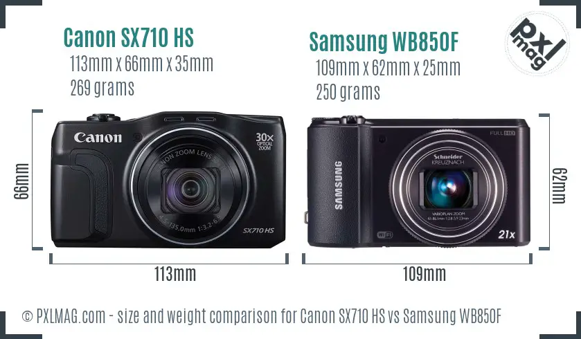 Canon SX710 HS vs Samsung WB850F size comparison Canon SX710 HS vs Samsung WB850F size comparison