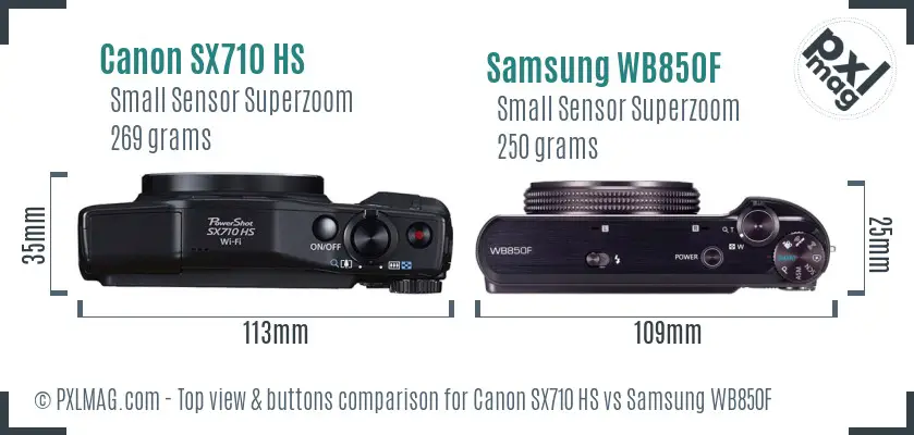 Canon SX710 HS vs Samsung WB850F top view buttons comparison