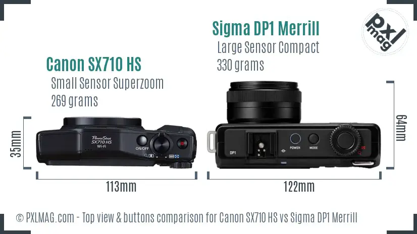 Canon SX710 HS vs Sigma DP1 Merrill top view buttons comparison