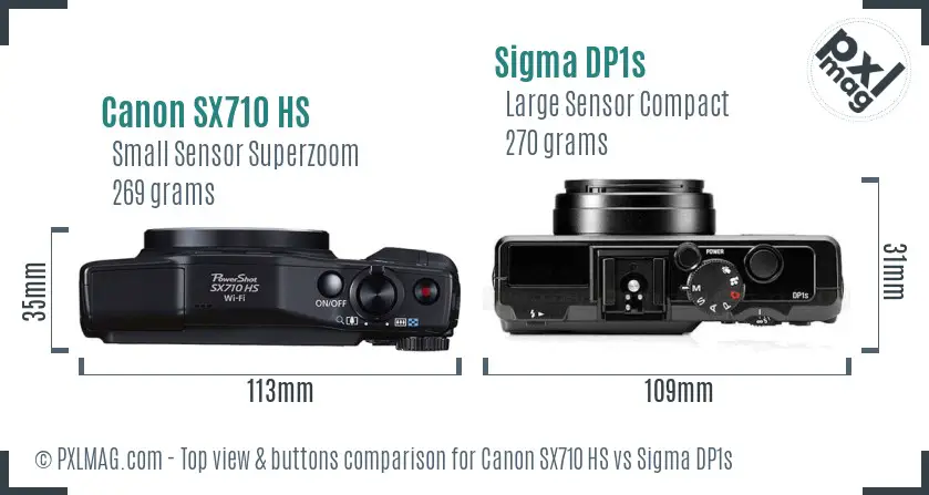 Canon SX710 HS vs Sigma DP1s top view buttons comparison