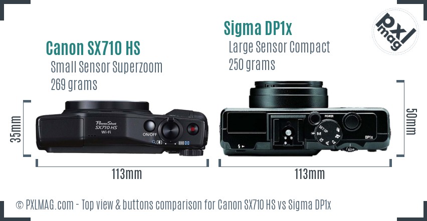 Canon SX710 HS vs Sigma DP1x top view buttons comparison