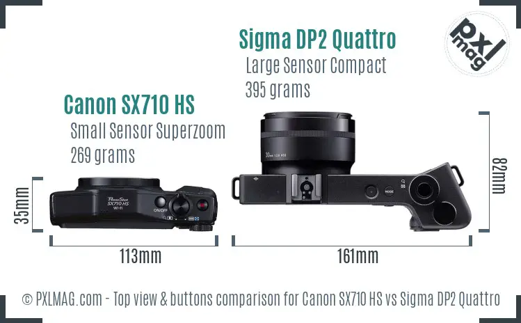 Canon SX710 HS vs Sigma DP2 Quattro top view buttons comparison Canon SX710 HS vs Sigma DP2 Quattro top view buttons comparison