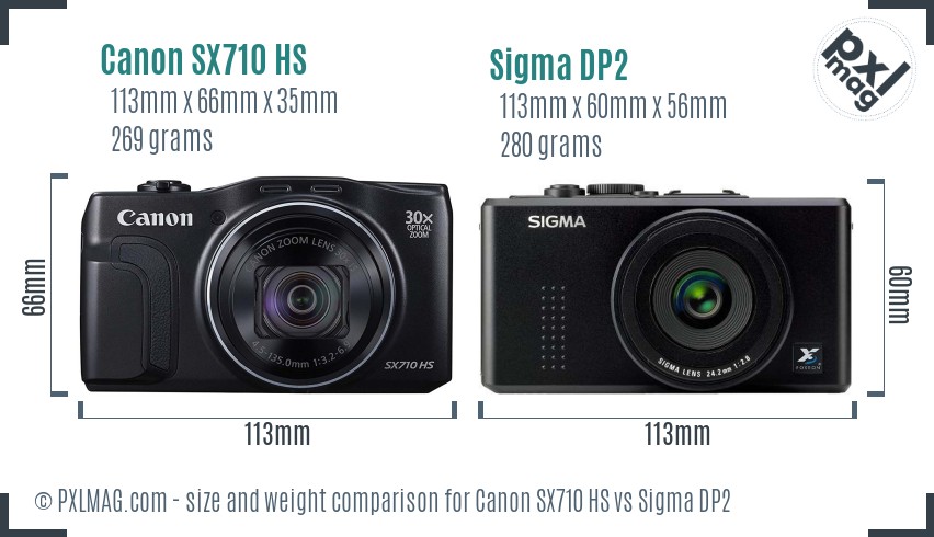 Canon SX710 HS vs Sigma DP2 size comparison