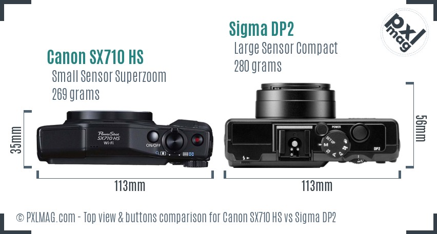 Canon SX710 HS vs Sigma DP2 top view buttons comparison