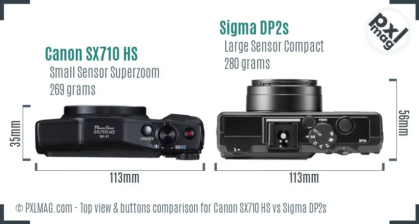 Canon SX710 HS vs Sigma DP2s top view buttons comparison