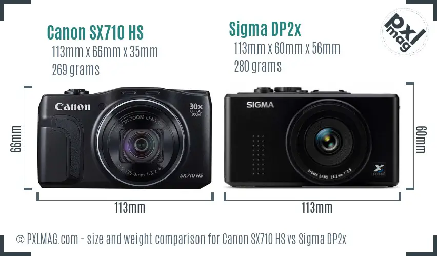 Canon SX710 HS vs Sigma DP2x size comparison